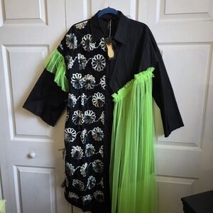 Asymmetrical Black and Green Dress